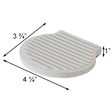 White plastic grill plate with dimensions labeled on a white background