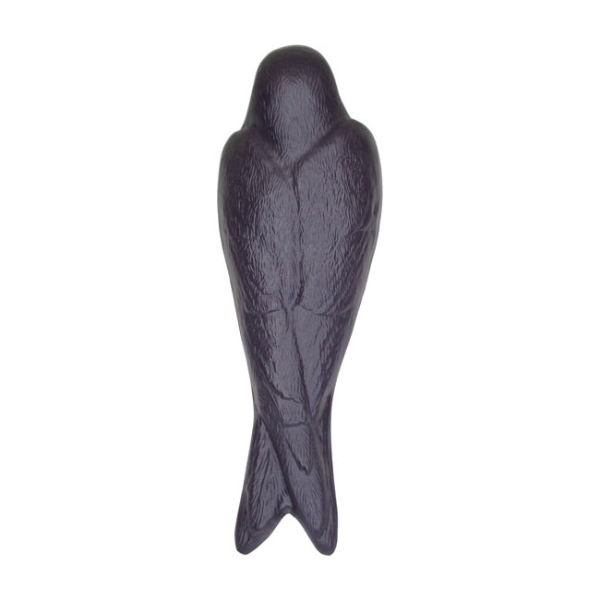 Black stone sculpture of a bird on a white background