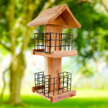 Amish Made Cedar Suet Tower – A premium cedar construction designed to hold four suet cakes for extended birdwatching enjoyment