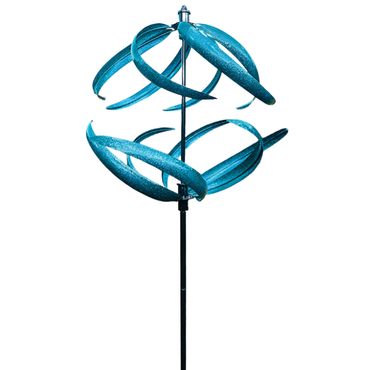 A close-up of the Aqua Swirl Wind Spinner’s dual spinning blades, designed to catch the wind and create a beautiful, spherical motion in your yard.