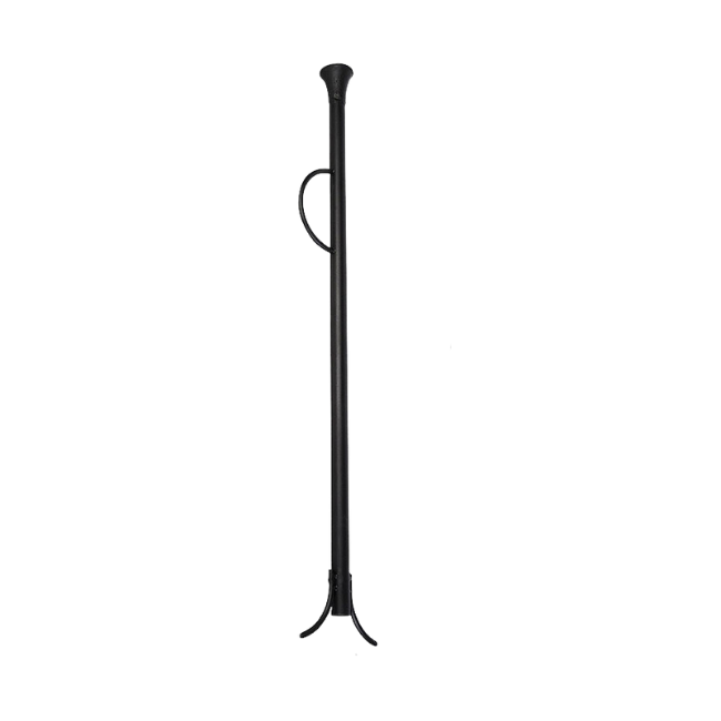 A full side view of the Blaze Booster Fire Blowpipe, showcasing its ergonomic handle and sturdy metal construction.