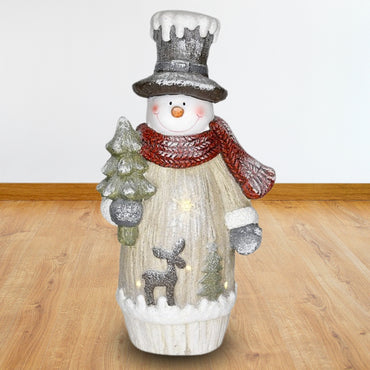 Festive Snowman Door Greeter with a colorful scarf and top hat, adding a cheerful touch to your front porch for the holiday season.