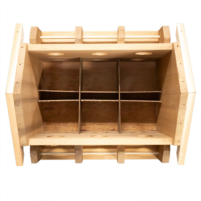 Interior of the cedar purple martin house, you can see all of the bottome compartments