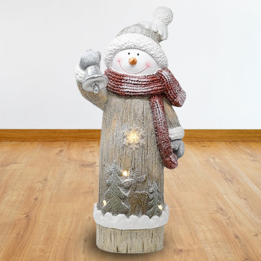 LED Winter Snowman Door Greeter with glowing lights, wearing a scarf and top hat, adding a festive and illuminated touch to your holiday entrance