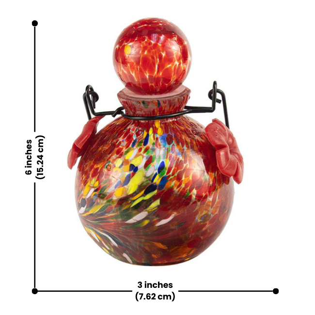 A labeled image showing the feeder’s dimensions, measuring 6 inches tall with a 3-inch base diameter.