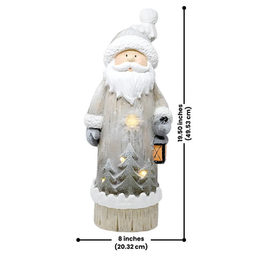 Festive Santa door greeter holding a glowing LED lantern, perfect for holiday porch decor and welcoming guests