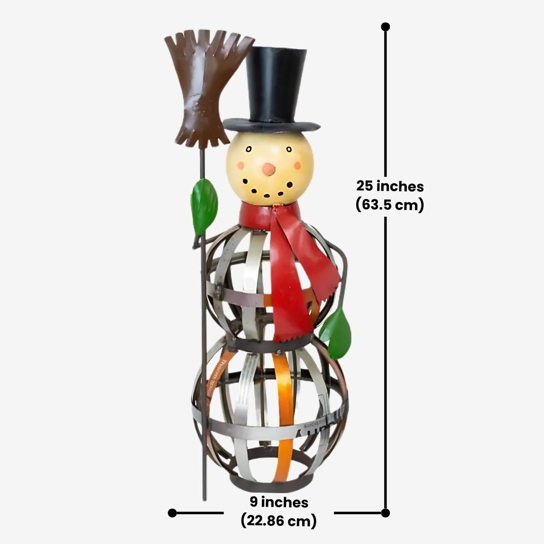 Recycled Metal Snowman Door Greeter, adding a sustainable and cheerful touch to your holiday entryway
