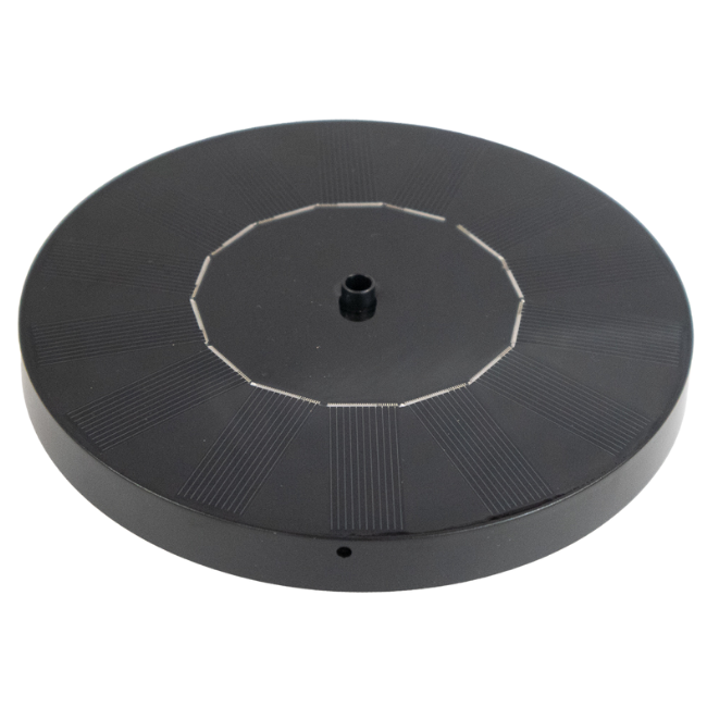 Solar fountain pump in action with different spray patterns. Ideal for attracting birds with a variety of water spray effects, designed for birdbaths under direct sunlight.