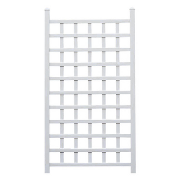 Timeless Charm Vinyl Trellis with clean white lattice design, providing support for climbing plants such as roses and ivy, adding elegance to any garden.