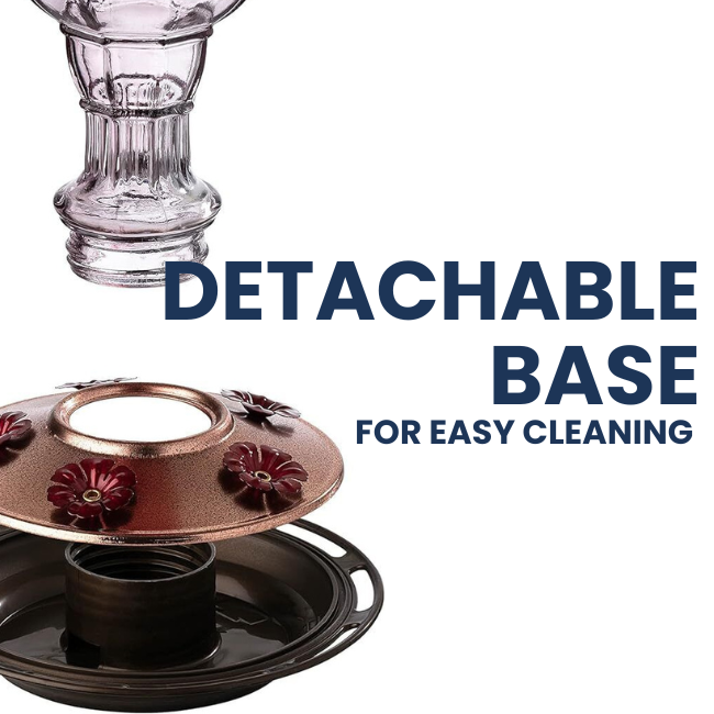 Image showing the disassembled base of the Amethyst Jewel hummingbird feeder, highlighting its removable design for hassle-free cleaning.