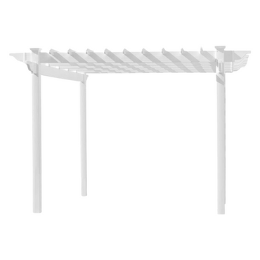 The Poolside Pergola featuring a sleek, elegant design with perfectly spaced top slats providing the ideal balance of sun and shade. This durable, white vinyl pergola adds a sophisticated touch to any backyard or poolside.