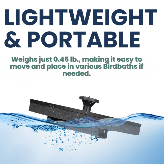 Solar fountain pump with 6.3-inch diameter panel, ideal for small birdbaths and decorative ponds. Requires minimal water depth for easy setup and installation