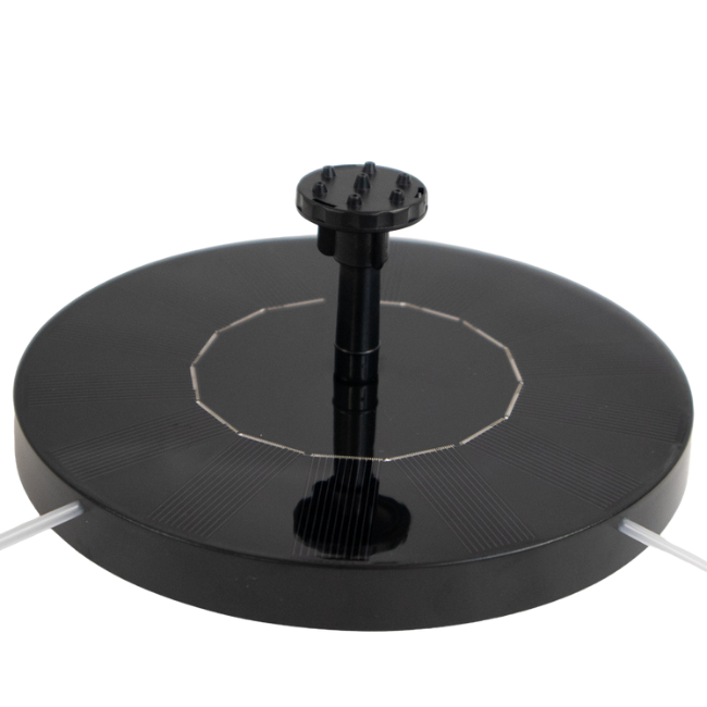 6.3-inch solar panel for solar fountain pump kit. Designed for use in birdbaths and small garden ponds, with a long cable for flexible placement in the sun