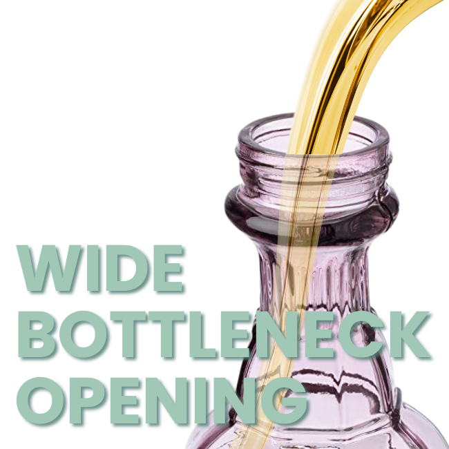 Close-up view of the wide bottleneck opening of the Amethyst Jewel feeder with nectar being poured, showcasing its easy-to-fill design.