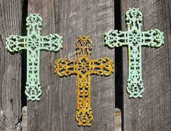 Cast Iron Crosses Set of 3-Antique and Verde Finish