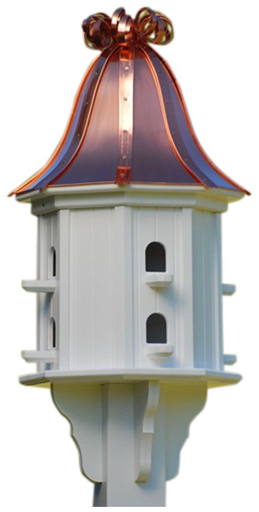 Copper Roof Dovecote Birdhouse with Copper Ribbon Finial and 8 Entries