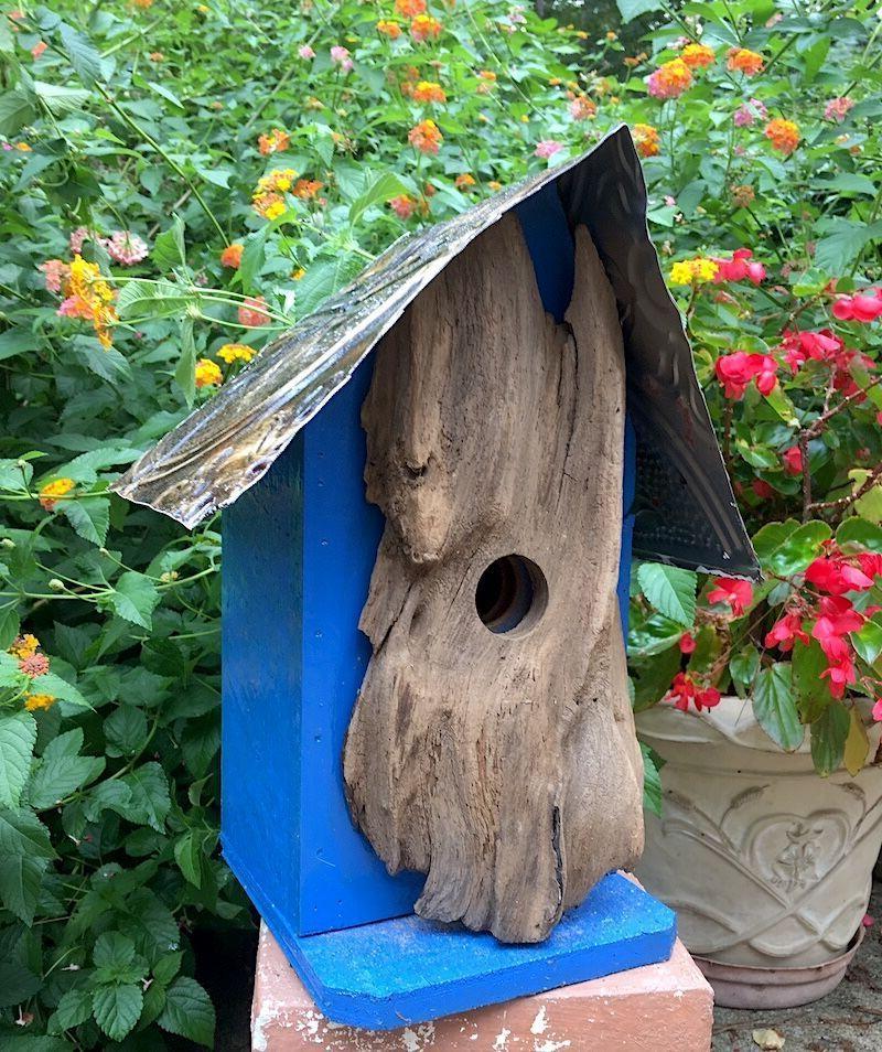 Log Front and Tin Birdhouse