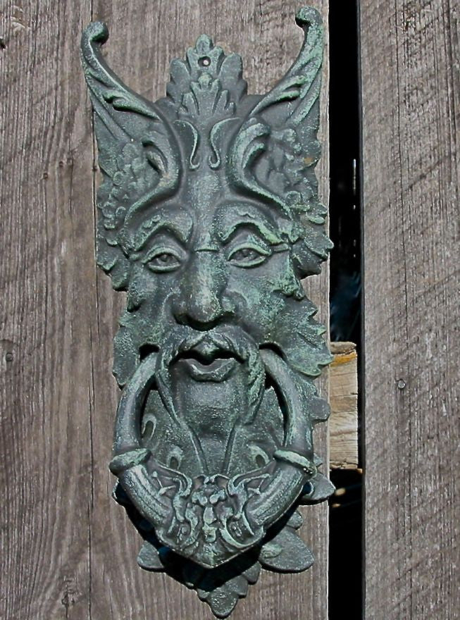 Large Green Man Cast Iron Door Knocker & Gate Keeper