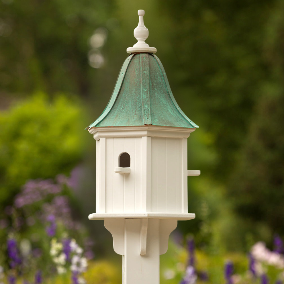 Copper Roof Birdhouse Vinyl with 3 Perches- Patina