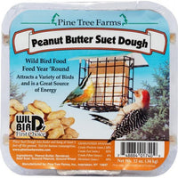 Pine Tree Farms Peanut Butter Suet Dough packaging with birds and a suet cake on the label.