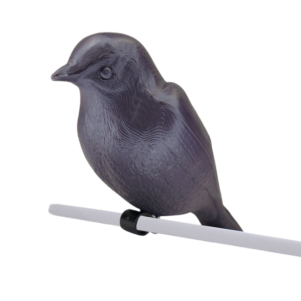 Gray bird-shaped object on a white background