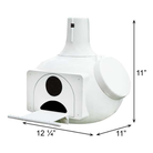 White outdoor cat house with dimensions indicated on a white background
