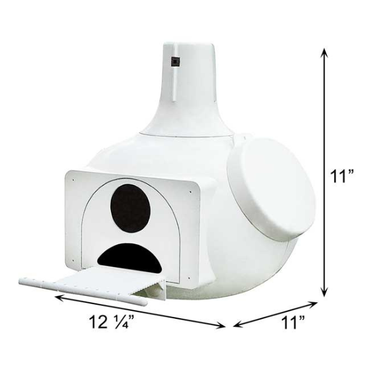 White outdoor cat house with dimensions indicated on a white background