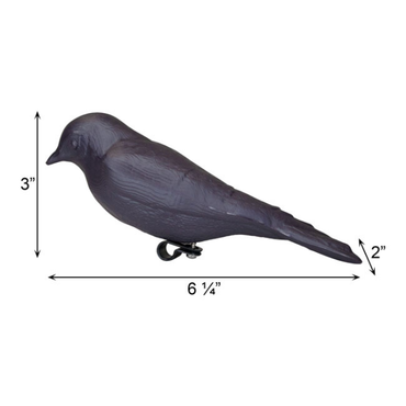 Wooden bird decoy with dimensions labeled on a white background