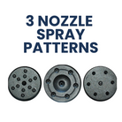 Close-up of the 3 nozzle spray patterns for the solar fountain pump. These spray heads offer adjustable flow options, perfect for creating different water effects in birdbaths and attracting a variety of birds with moving water