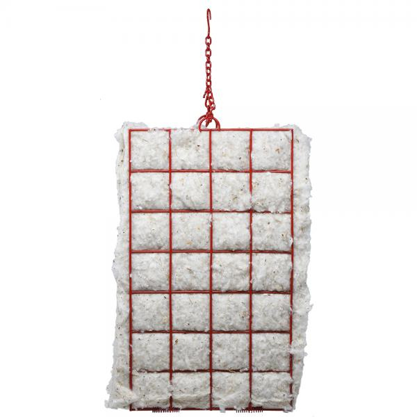 Grid-like structure with red wire frame and white blocks on a white background