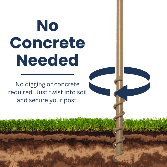 4x4 Post Steel Ground Socket – Heavy-duty steel anchor for birdhouses, feeders, signs, and outdoor décor. 20" deep shaft with a spiral auger for stability. Secure grip with dual threaded rods or bolt-through mounting. Durable tan powder-coated finish blends with outdoor spaces. Made in the USA.