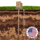 4x4 Post Steel Ground Socket – Heavy-duty steel anchor for birdhouses, feeders, signs, and outdoor décor. 20" deep shaft with a spiral auger for stability. Secure grip with dual threaded rods or bolt-through mounting. Durable tan powder-coated finish blends with outdoor spaces. Made in the USA.