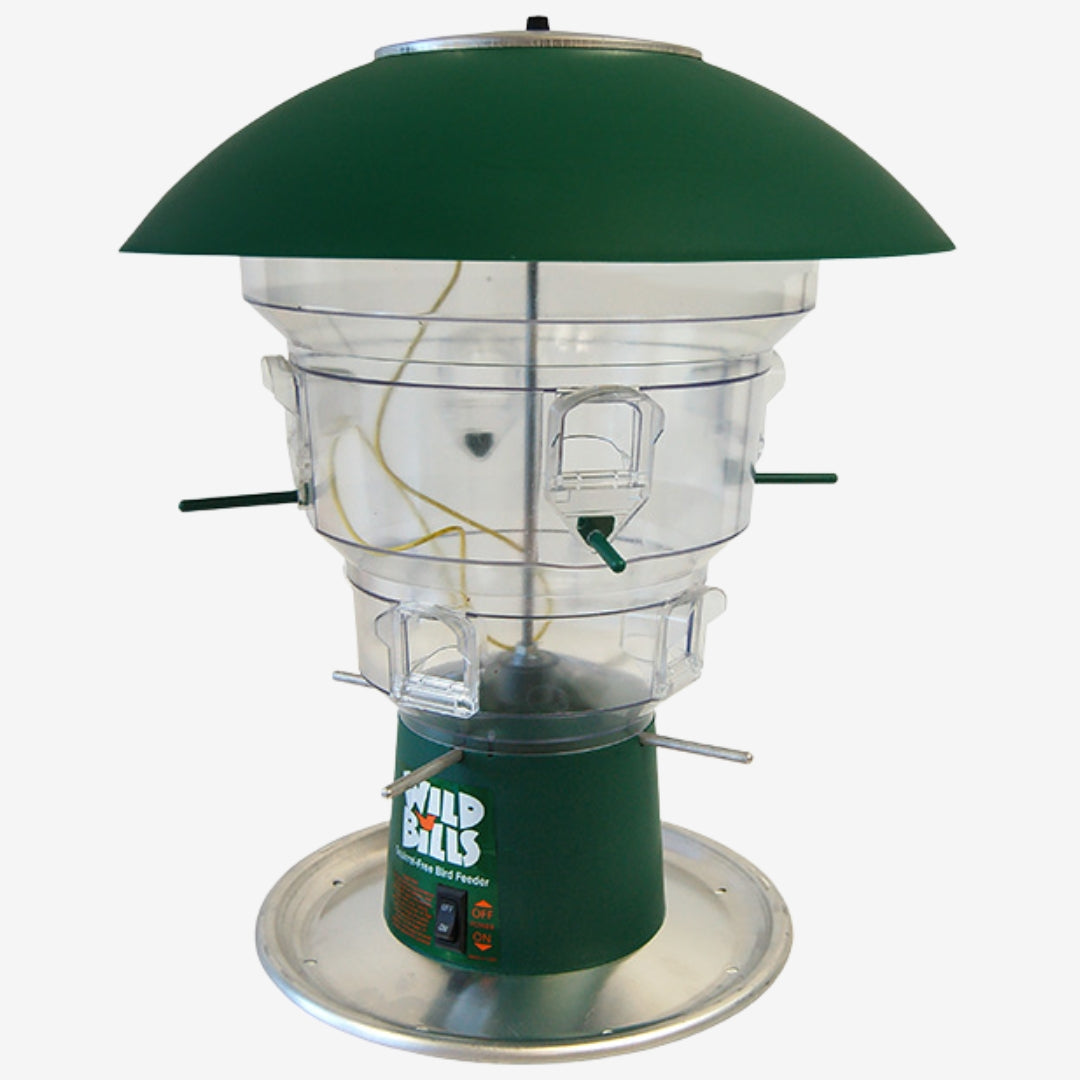 8-Port Wild Bill's Squirrel Proof Bird Feeder with advanced electronic technology to deter squirrels and attract more birds