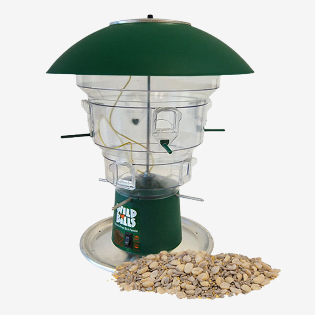 8-Port Wild Bill's Squirrel Proof Bird Feeder with advanced electronic technology to deter squirrels and attract more birds