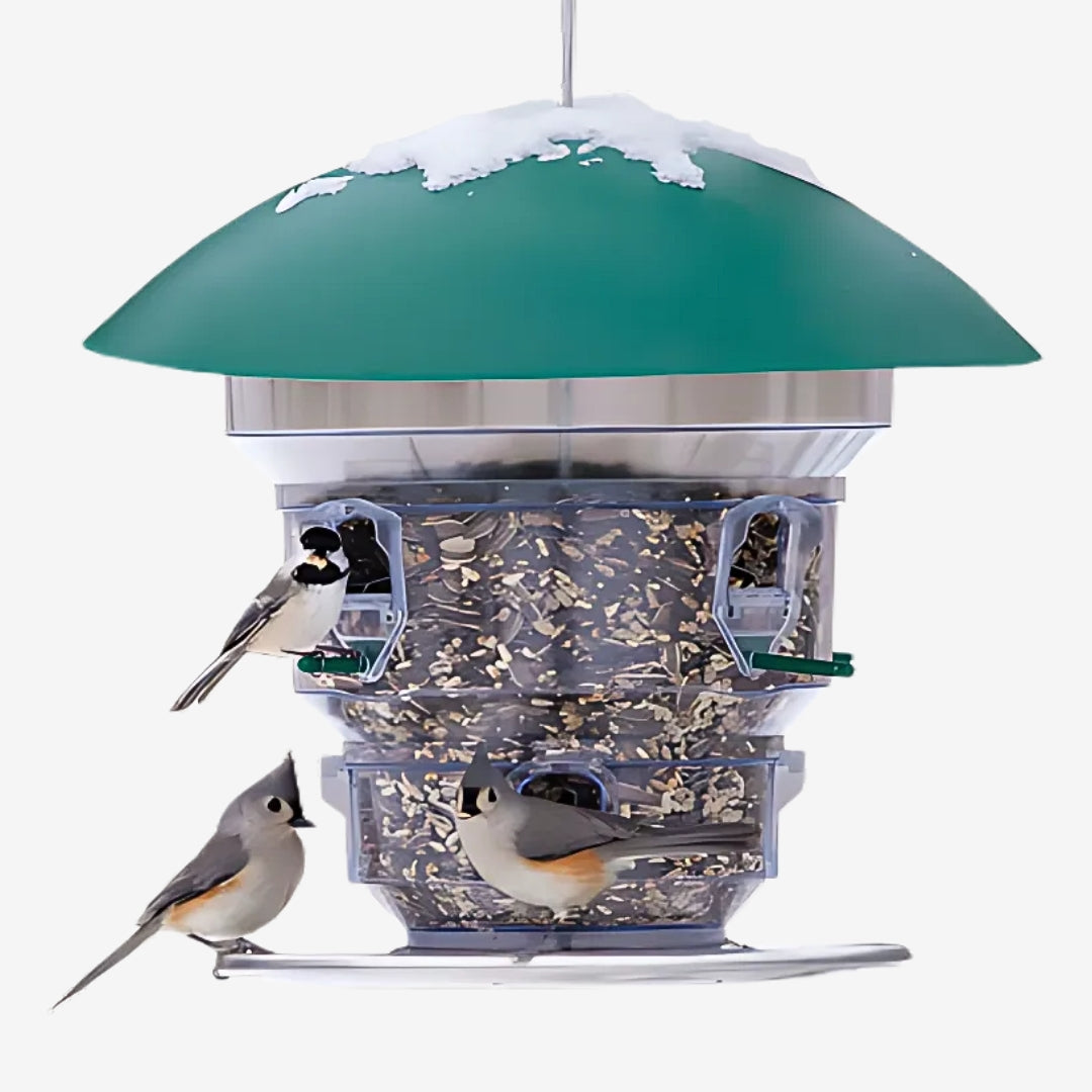 8-Port Wild Bill's Squirrel Proof Bird Feeder with advanced electronic technology to deter squirrels and attract more birds