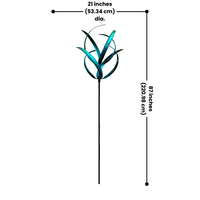 Marshall Caribbean Kinetic Cheyenne Wind Spinner – Dual-level, curved blades in emerald green and deep aqua create a mesmerizing motion. Sealed ball bearings ensure smooth spinning. Sturdy steel pole with black powder-coated finish and stabilizing feet for secure installation. 21" dia. x 87"H. Perfect for adding vibrant movement to any garden.