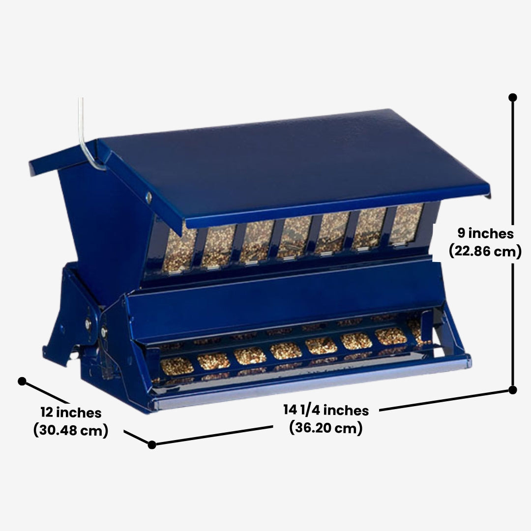 Absolute II Double Sided Bird Feeder in Electric Blue, featuring a durable, squirrel-resistant design for hassle-free birdwatching