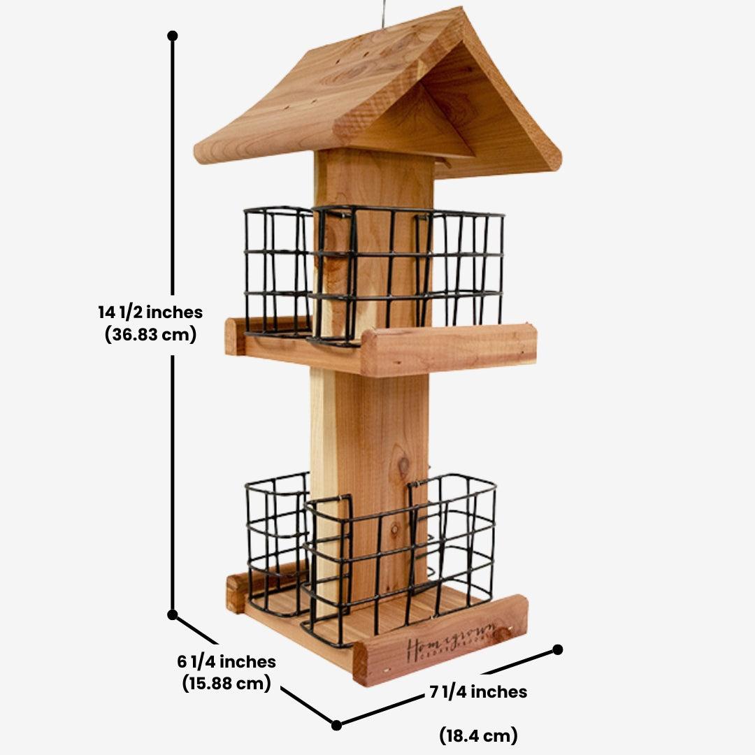 Amish Made Cedar Suet Tower – A premium cedar construction designed to hold four suet cakes for extended birdwatching enjoyment