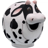 Cow-shaped cookie jar with black and white pattern on a white background