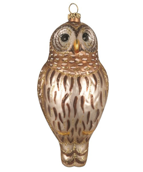 Hand-Blown Barred Owl Glass Ornament