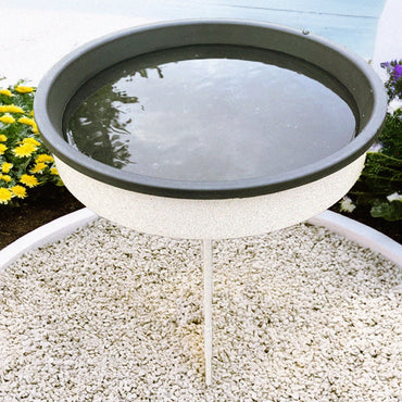 Beige Erva heated bird bath with pole, ideal for preventing water from freezing in cold weather