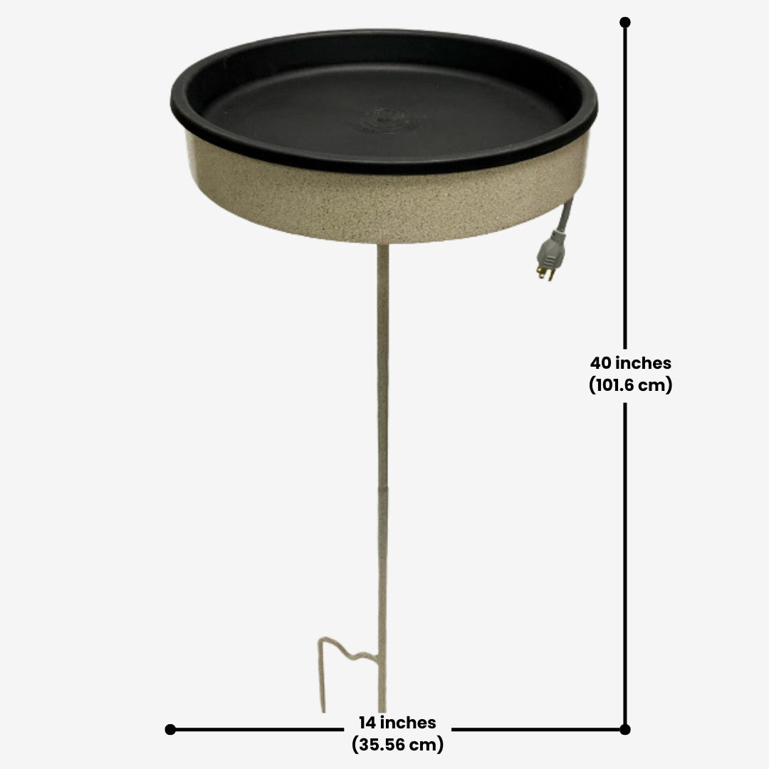 Beige Erva heated bird bath with pole, ideal for preventing water from freezing in cold weather