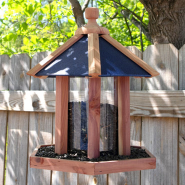 Amish Made Cedar & Recycled Plastic Gazebo Bird Feeder in Blue, designed for durable and eco-friendly bird feeding in your backyard