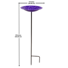 Attractive purple steel birdbath with a floral design, finished with a protective UV-resistant coating. Perfect for birds to bathe, with a flat rim for easy perching and a 39-inch tall wrought iron garden stake