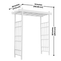 A detailed image showing the measurements of the Classic Garden Arbor, with a height of 85 inches, width of 72 inches, and depth of 28 inches.

