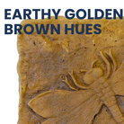 Close-up view of the Golden Wing Dragonfly Stepping Stone, highlighting the intricate raised design of a dragonfly with textured golden-brown concrete, adding charm and stability to your garden.