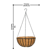 Coco Liner Hanging Planter with measurement for precise installation, ideal for flowers and greenery.