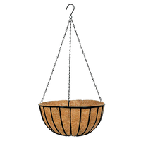 Side view of the Coco Liner Hanging Planter showing the metal frame and natural coco liner