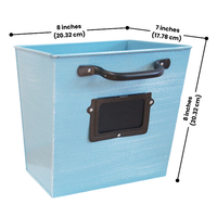  A ColorPop Garden Wall Planter in blue with its measurements displayed (8" width, 7" depth, and 8.25" height), designed for small to medium plants.