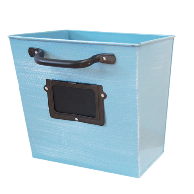  A single ColorPop Garden Wall Planter in blue with a chalkboard label, perfect for organizing plants in a quirky, office-inspired design.